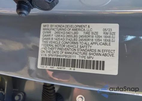 2023 Honda Passport Awd Trailsport from USA, damaged, VIN 5FNYF8H6XPB026111